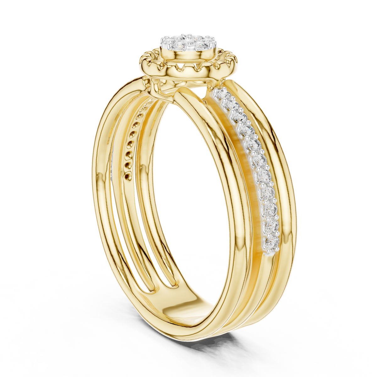 Multi Band Halo Center Pave Set Lab Grown Diamond Ring
