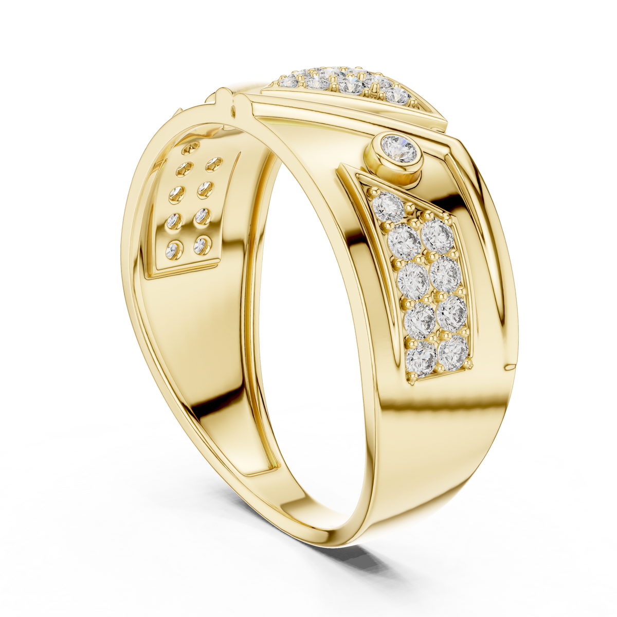 Inverted Triangle Pave Center Bezel Accent Lab Grown Diamond Ring
