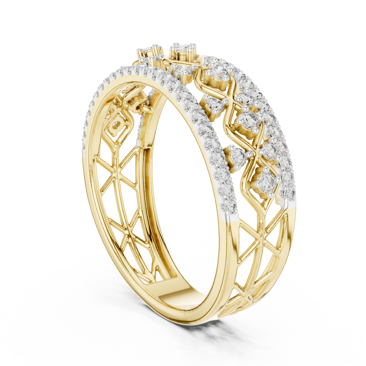 Multi Band Geometric Pave Set Lab Grown Diamond Ring