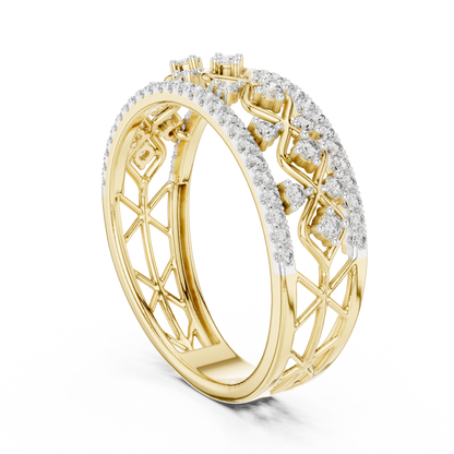Multi Band Geometric Pave Set Lab Grown Diamond Ring