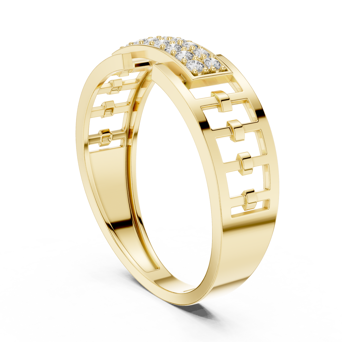 The Imperial Geometric Lattice Dual Row Pave Center Lab Grown Diamond Ring