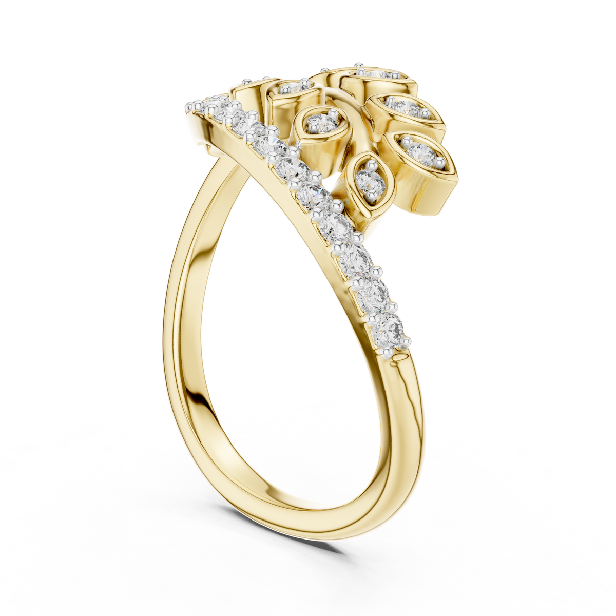 Botanical Leaf Branch Pave Set Lab Grown Diamond Ring
