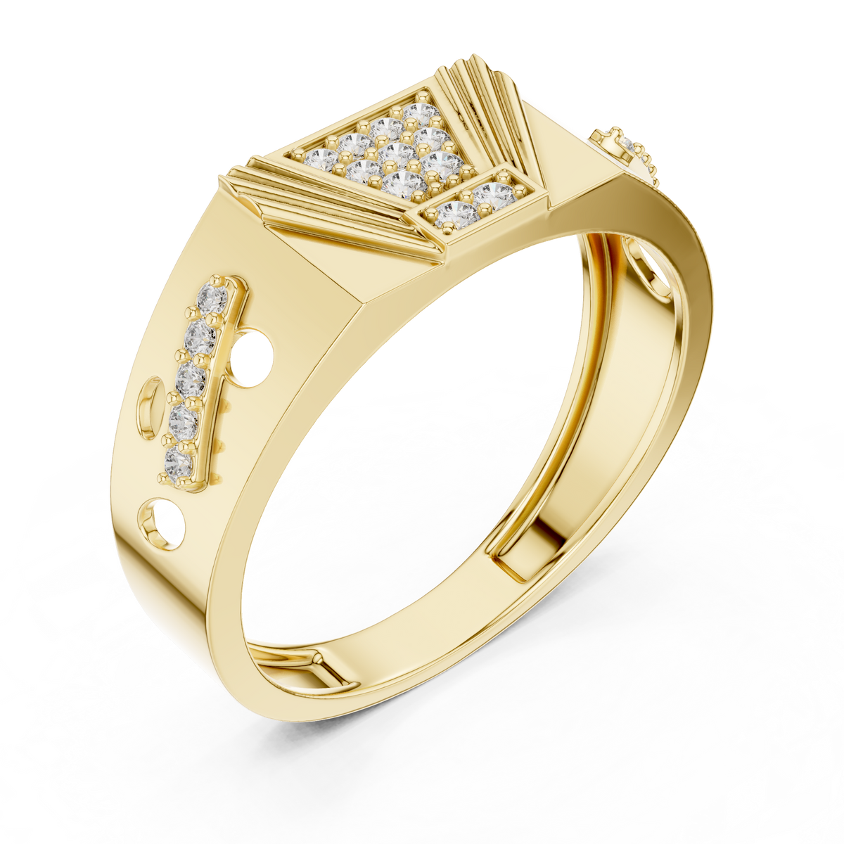 Inverted Trapezoid Pave Sunburst Fan Openwork Lab Grown Diamond Ring