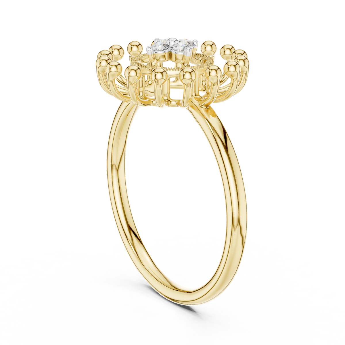 Sunburst Halo Beaded Cluster Lab Grown Diamond Ring