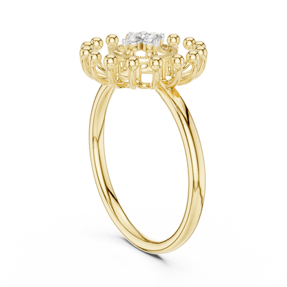 Sunburst Halo Beaded Cluster Lab Grown Diamond Ring