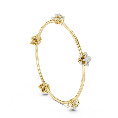Gold Floral Bloom Station Bangle with Diamond Petals