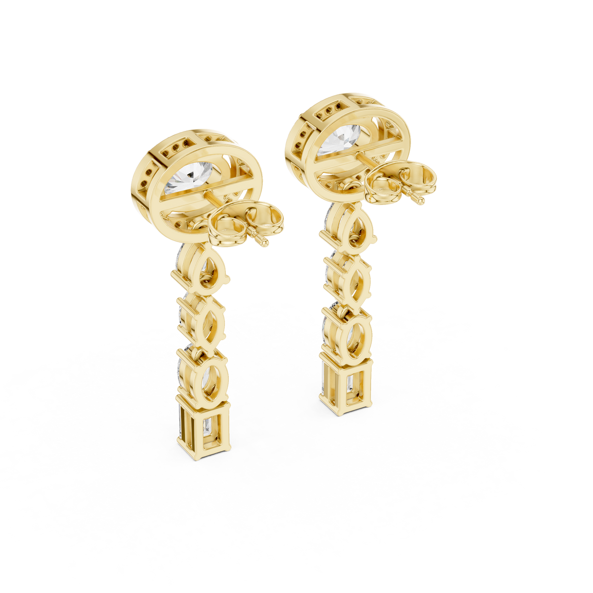 Oval Halo and Mixed-Cut Lab-Grown Diamond Drop Earrings