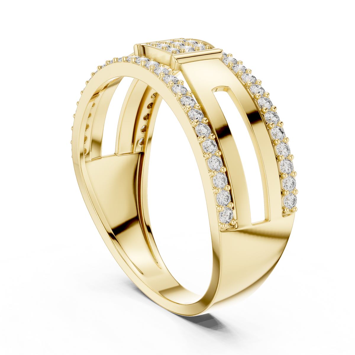 Square Center Pave Double Row Trim Lab Grown Diamond Ring