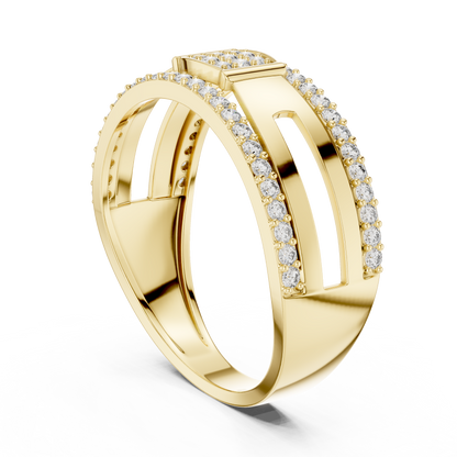 Square Center Pave Double Row Trim Lab Grown Diamond Ring