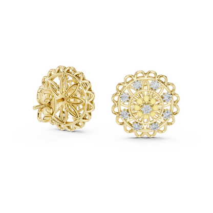 Round Cut Floral Medallion Lab Grown Diamond Earrings