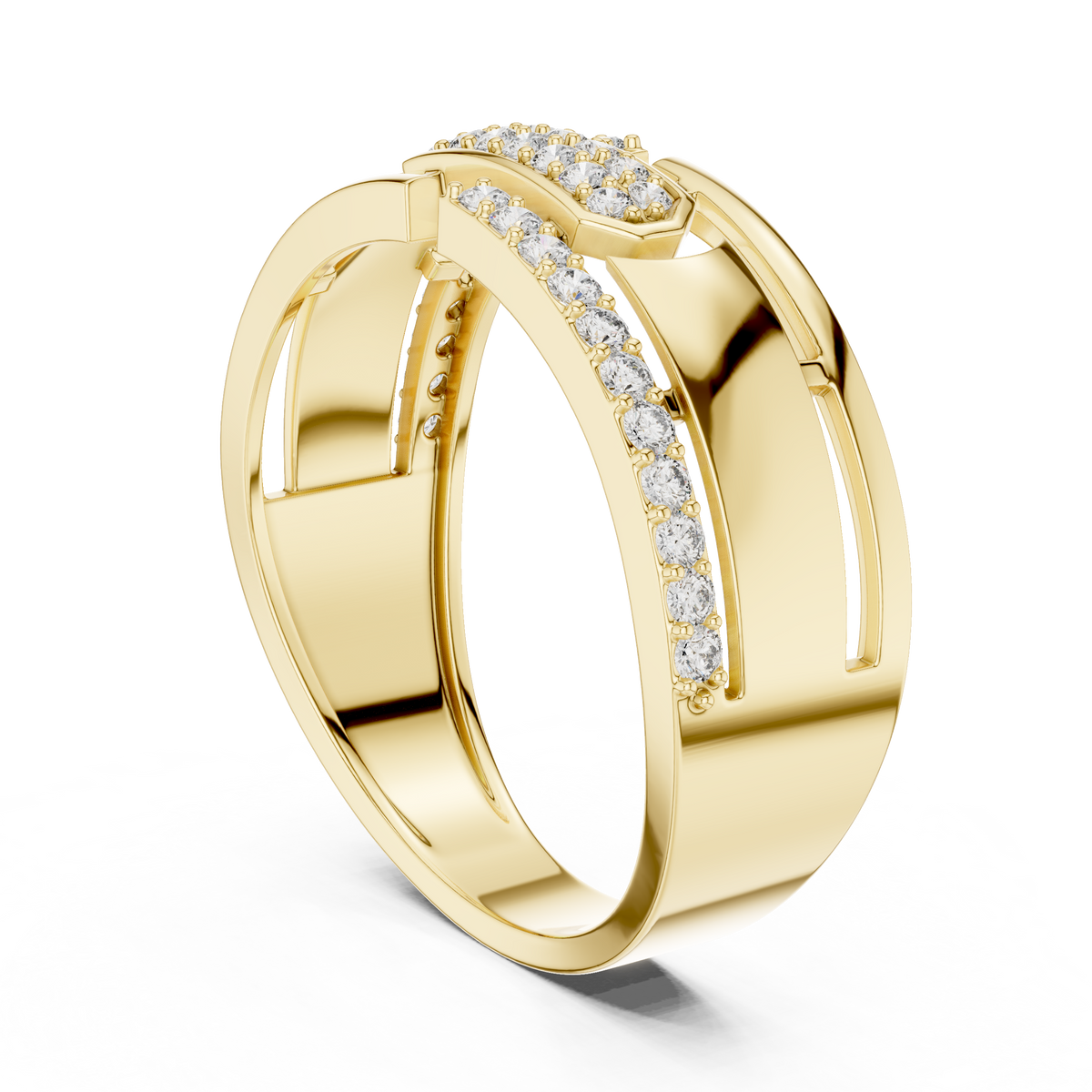 Gold Geometric Belt Buckle Diamond Band with Open Cutouts
