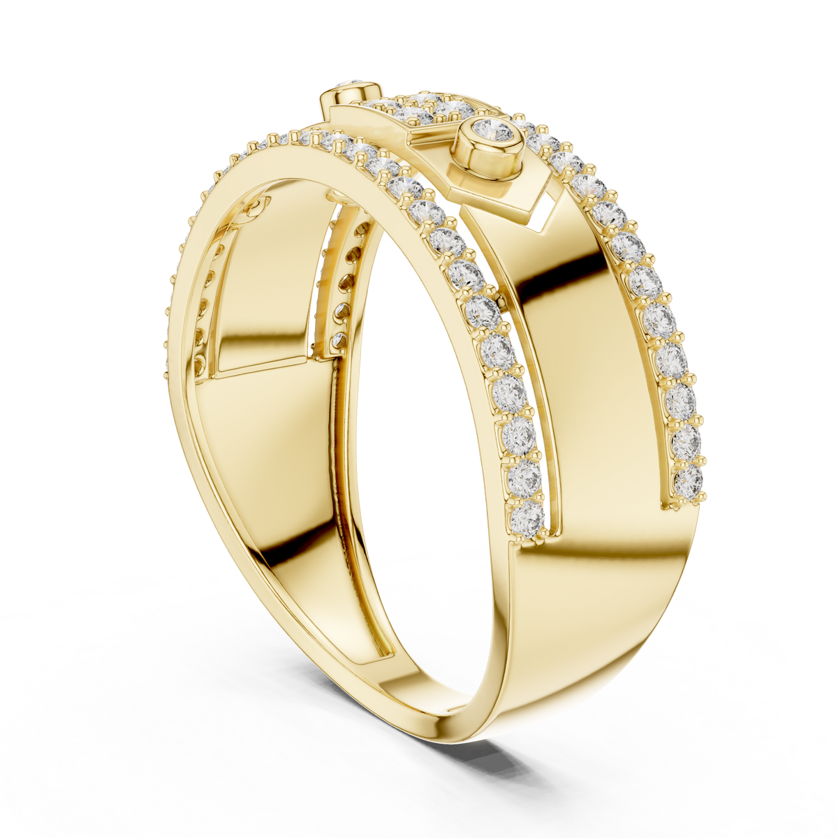 Hexagonal Bezel Square Pave Lab Grown Diamond Ring