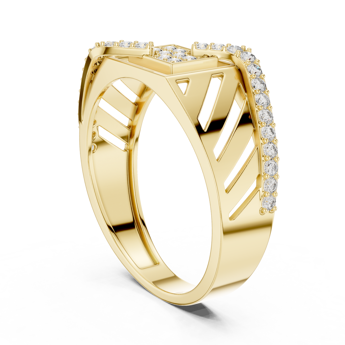 Geometric Square Center S Curve Pave Openwork Lab Grown Diamond Ring