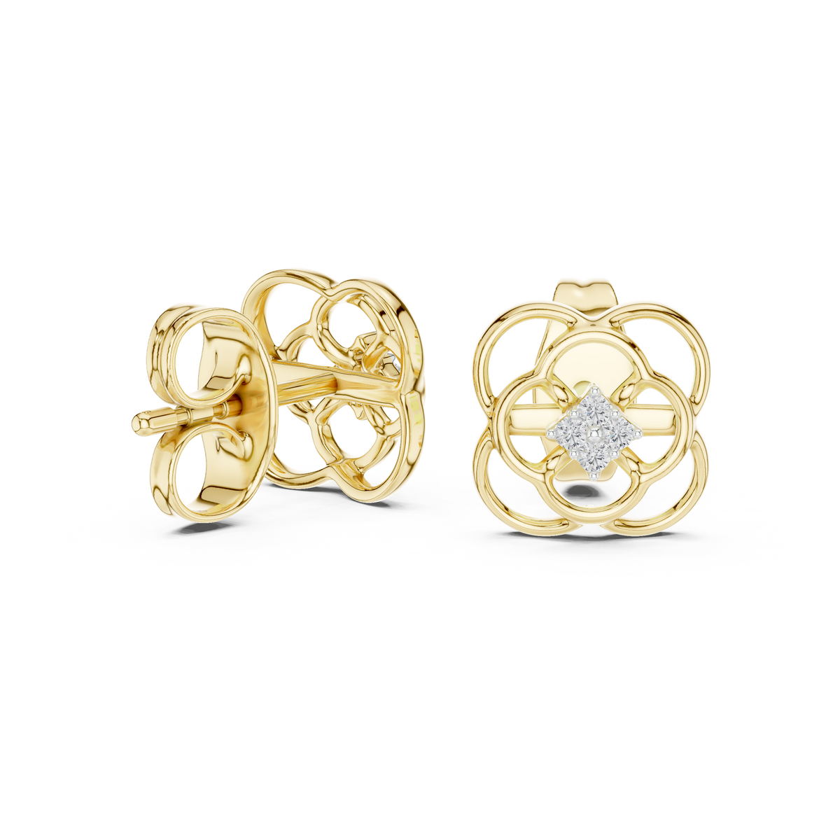 Round Cut Cluster Openwork Clover Lab Grown Diamond Earring