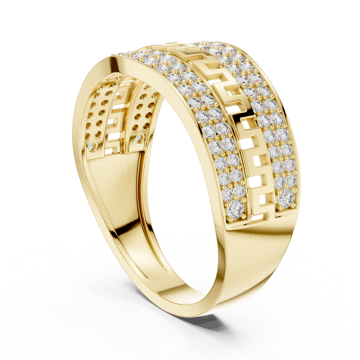 The Imperial Greek Key Center Openwork Double Row Pave Lab Grown Diamond Ring