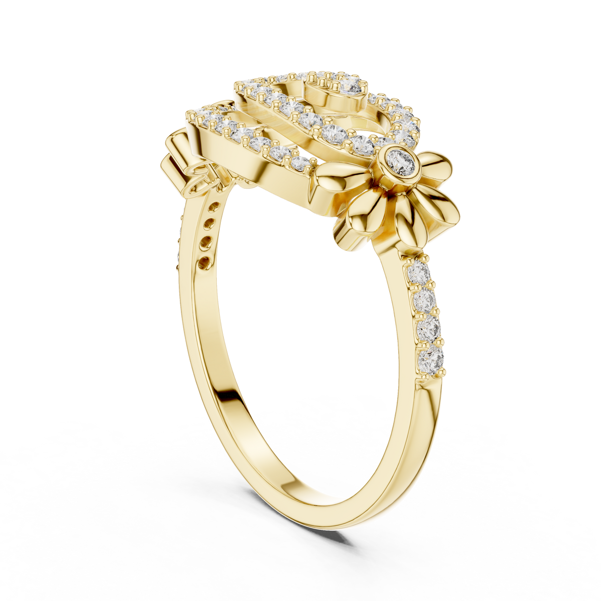 Spiral Swirl Pave Oval Daisy Lab Grown Diamond Ring