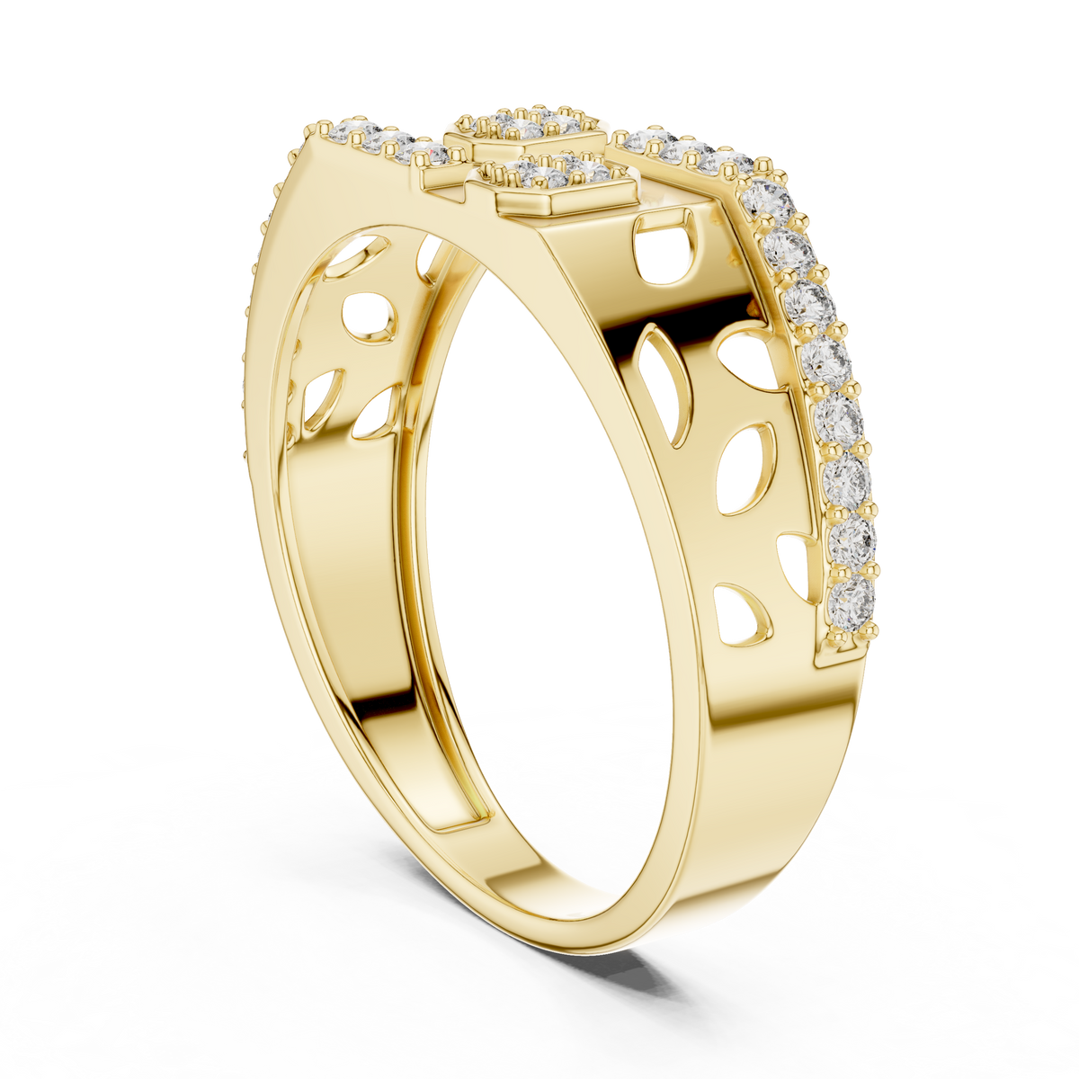 Dual Octagon Pave Leaf Openwork Lab Grown Diamond Ring