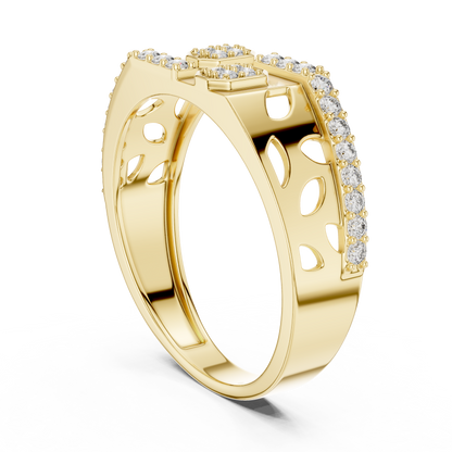 Dual Octagon Pave Leaf Openwork Lab Grown Diamond Ring