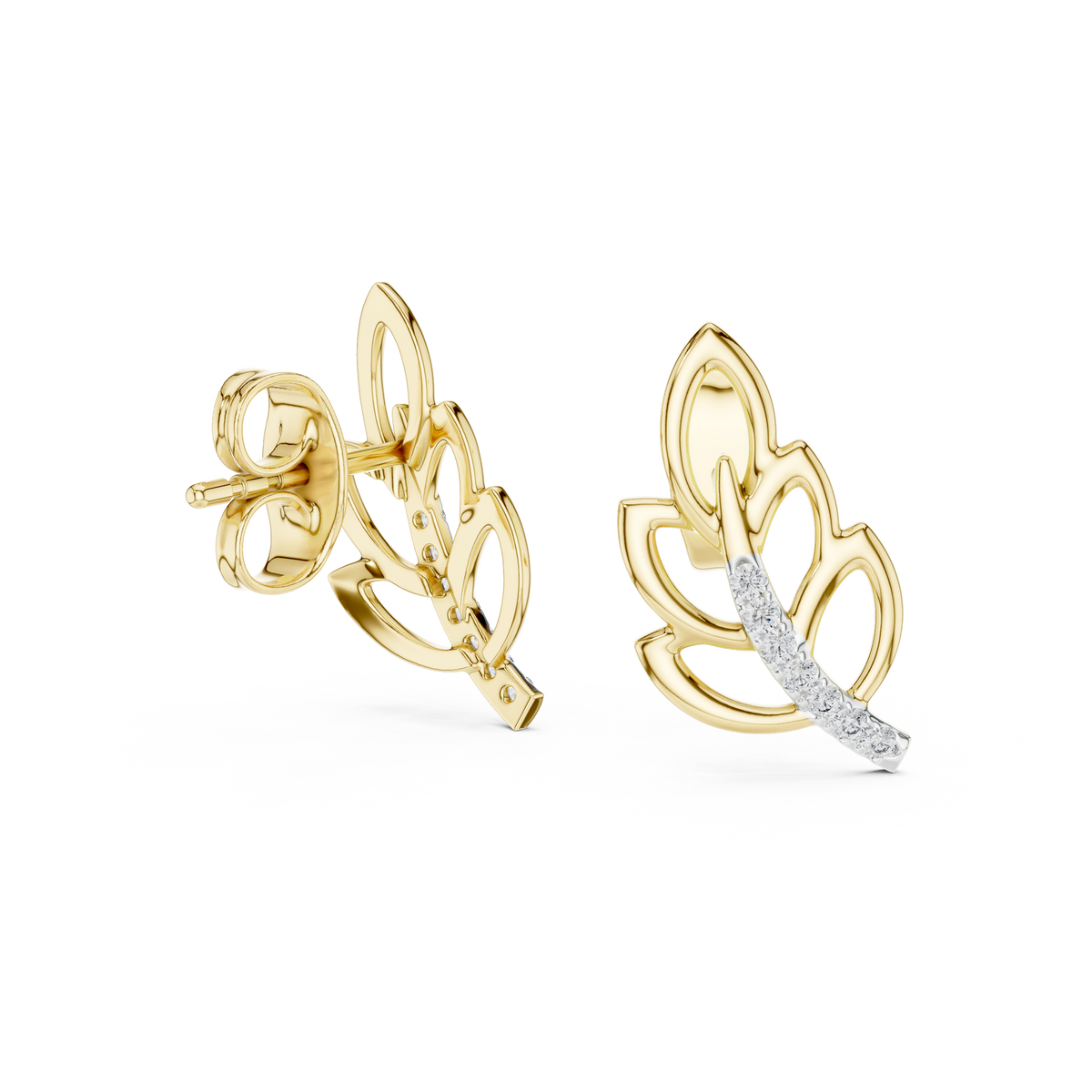 Round Cut Leaf Pave Lab Grown Diamond Earring