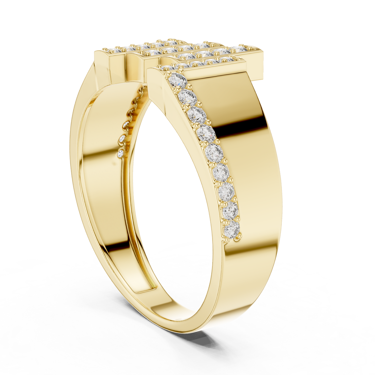 Asymmetrical Four Vertical Pave Bar Offset Trim Lab Grown Diamond Ring