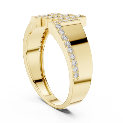 Asymmetrical Four Vertical Pave Bar Offset Trim Lab Grown Diamond Ring