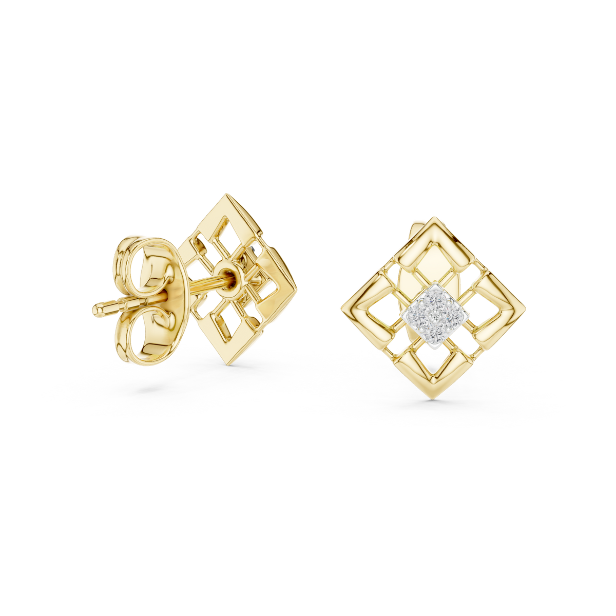 Round Cut Cluster Geometric Diamond Earring