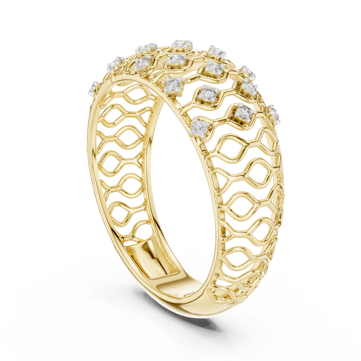Openwork Lattice Mesh Pave Set Lab Grown Diamond Ring