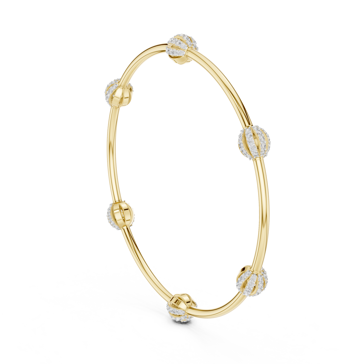 Gold Bangle Bracelet with Diamond-Accented Station Motifs