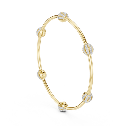 Gold Bangle Bracelet with Diamond-Accented Station Motifs