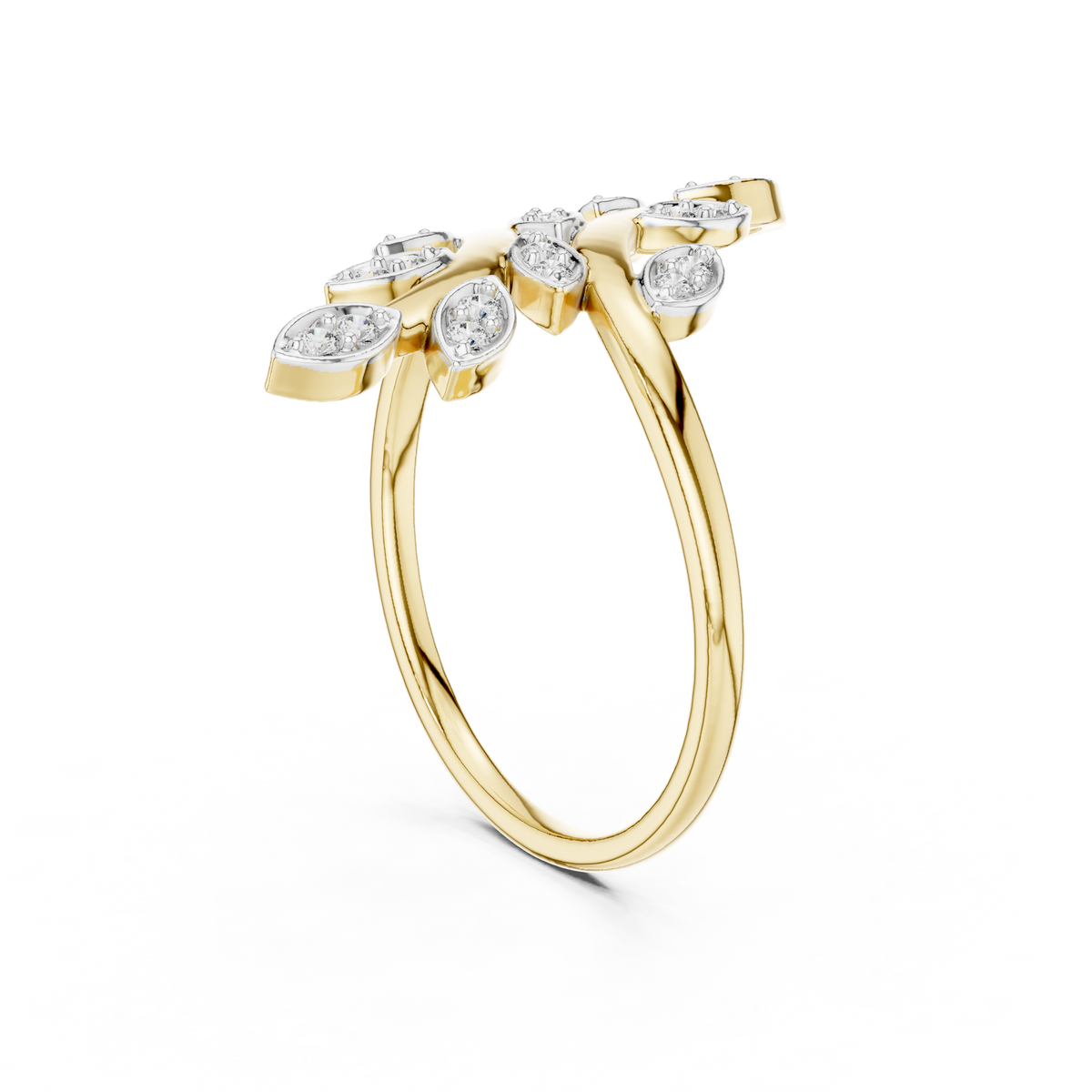 Bypass Botanical Leaf Cluster Lab Grown Diamond Ring