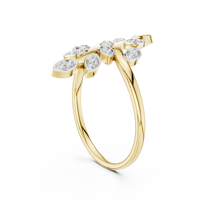 Bypass Botanical Leaf Cluster Lab Grown Diamond Ring