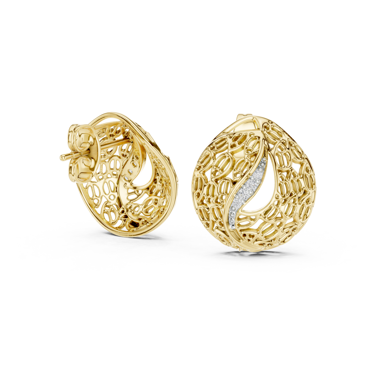 Round Pave Set Filigree Dome Lab Grown Diamond Earring