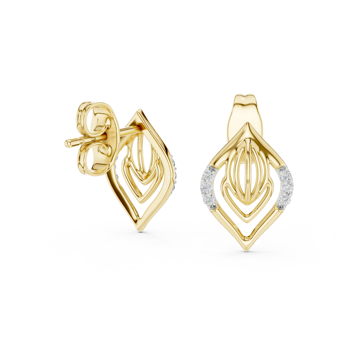 Round Pave Leaf Motif Lab Grown Diamond Earring