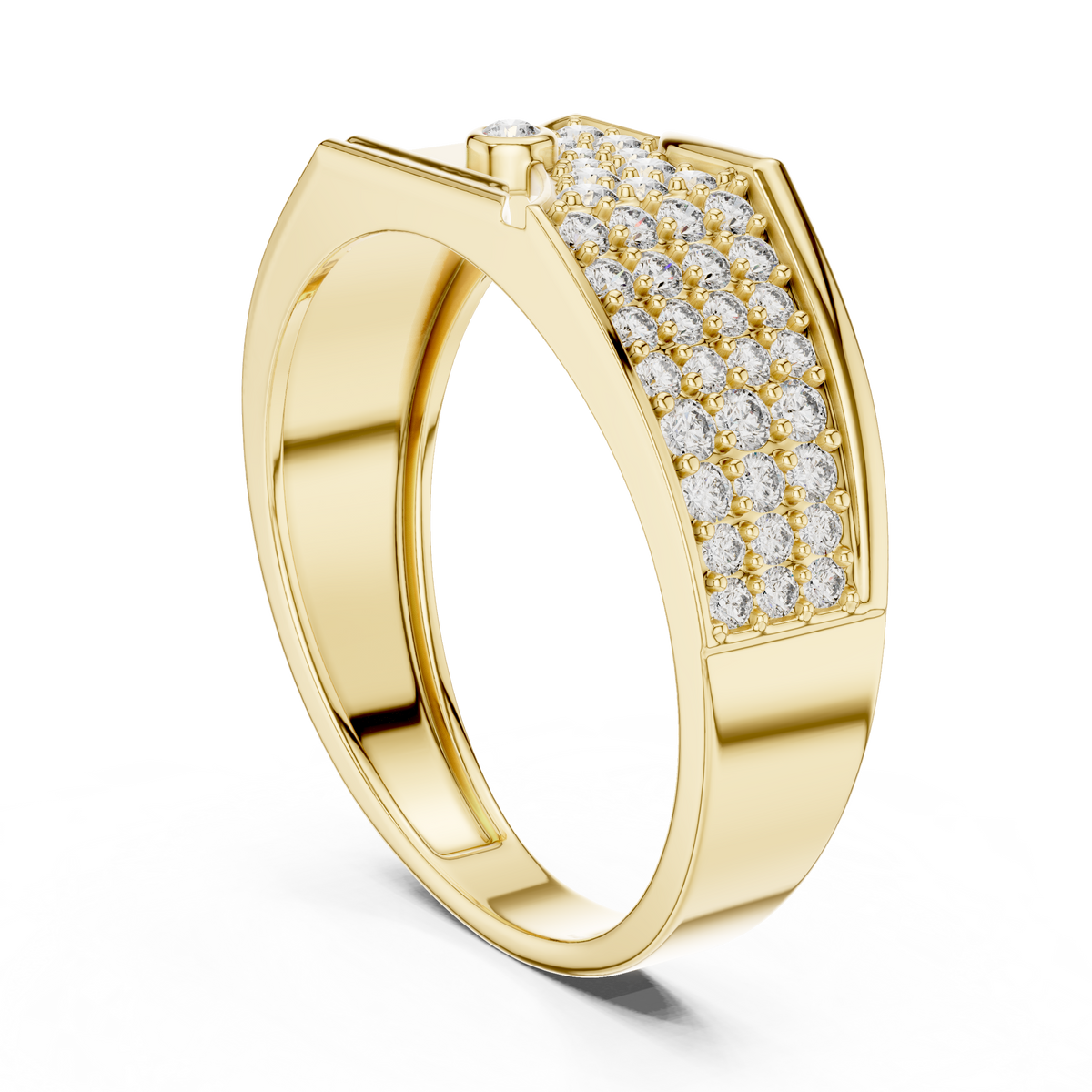 Asymmetrical Diagonal Bezel Solitaire Pave Signet Lab Grown Diamond Ring