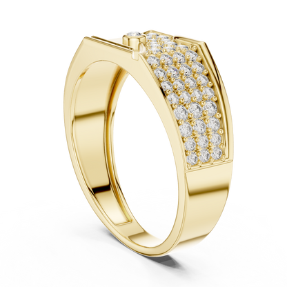 Asymmetrical Diagonal Bezel Solitaire Pave Signet Lab Grown Diamond Ring