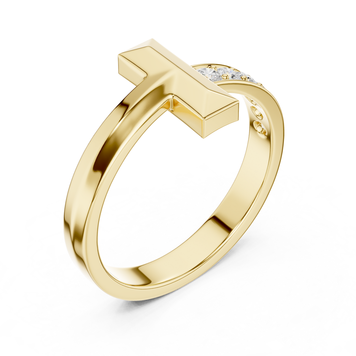 Vertical Bar Round Shape Lab Grown Diamond Ring Pave Accent Style