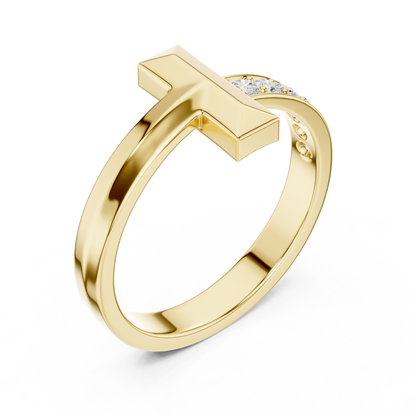 Vertical Bar Round Shape Lab Grown Diamond Ring Pave Accent Style