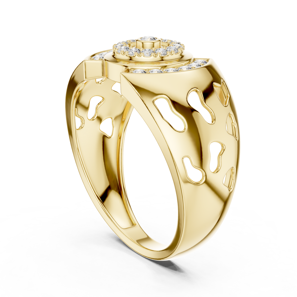 Concentric Target Bezel Solitaire Pave Openwork Lab Grown Diamond Ring