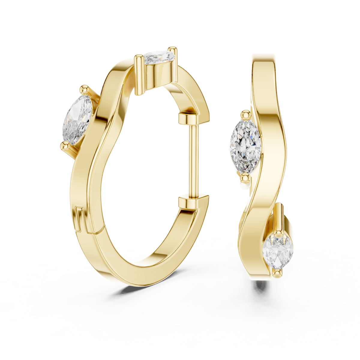 Wavy Marquise Lab Grown Diamond Huggie Hoop Earrings