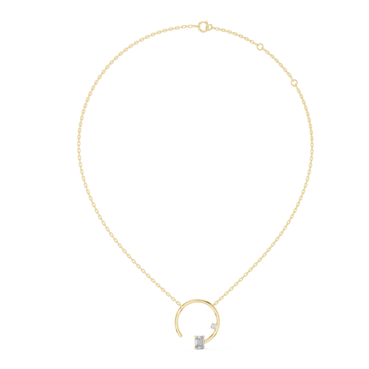 Asymmetric Open Loop Emerald and Round Cut Lab Grown Diamond Pendant