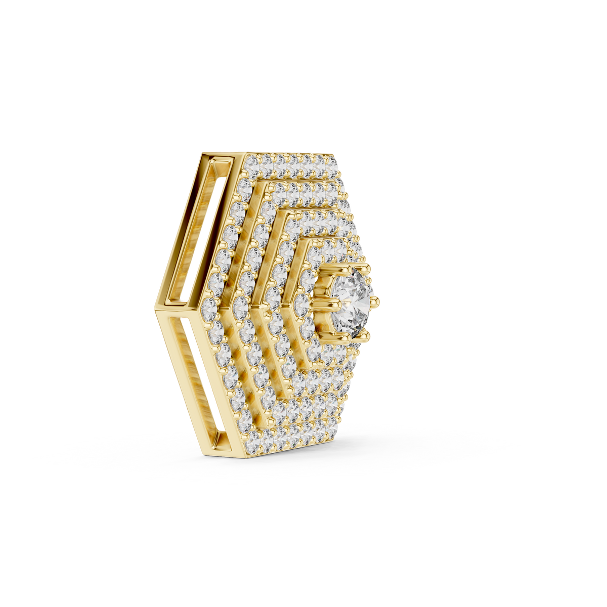 Geometric Multi-Tier Hexagonal Pavé Lab Grown Diamond Statement Pendant