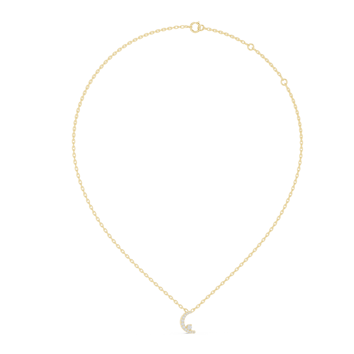 Celestial Crescent Moon Pavé and Solitaire Lab Grown Diamond Pendant