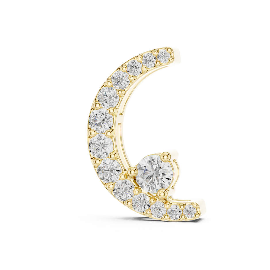 Celestial Crescent Moon Pavé and Solitaire Lab Grown Diamond Pendant