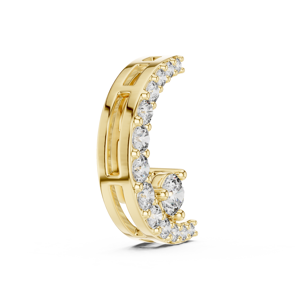 Celestial Crescent Moon Pavé and Solitaire Lab Grown Diamond Pendant