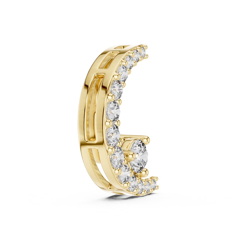 Celestial Crescent Moon Pavé and Solitaire Lab Grown Diamond Pendant