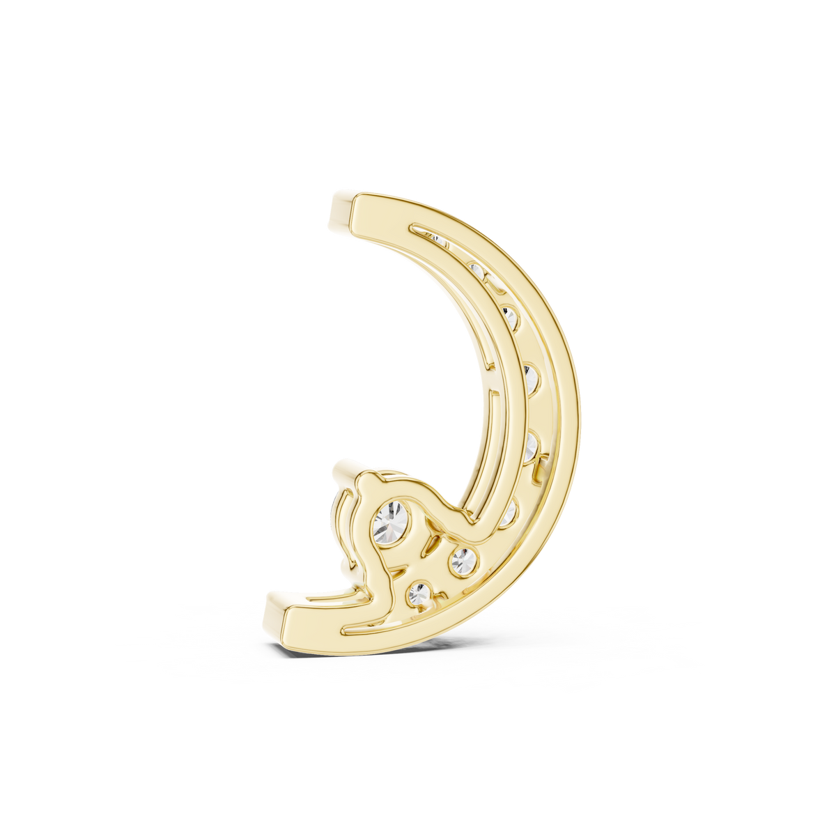 Celestial Crescent Moon Pavé and Solitaire Lab Grown Diamond Pendant