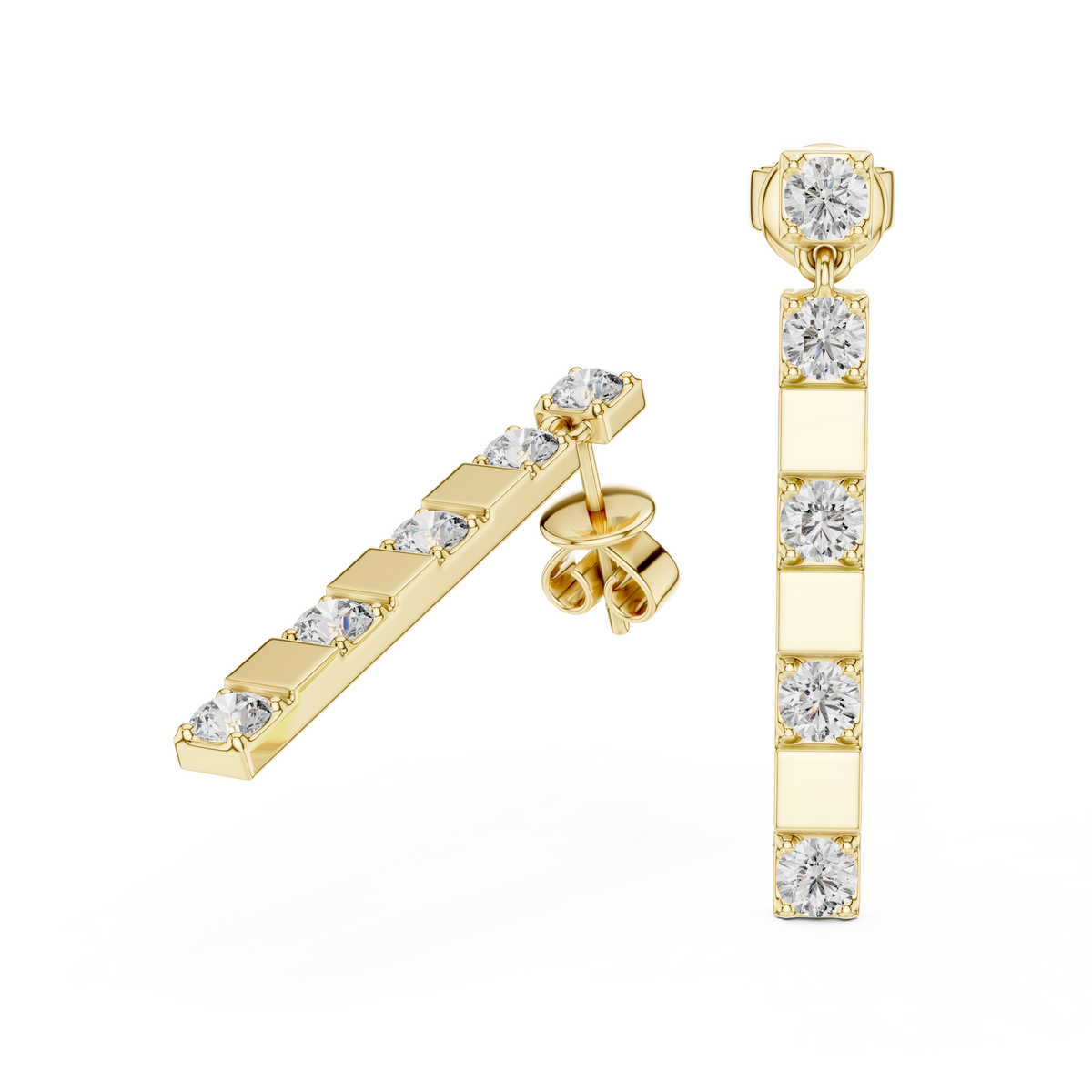 Alternating Lab Grown Diamond and Bar Dangle Earrings