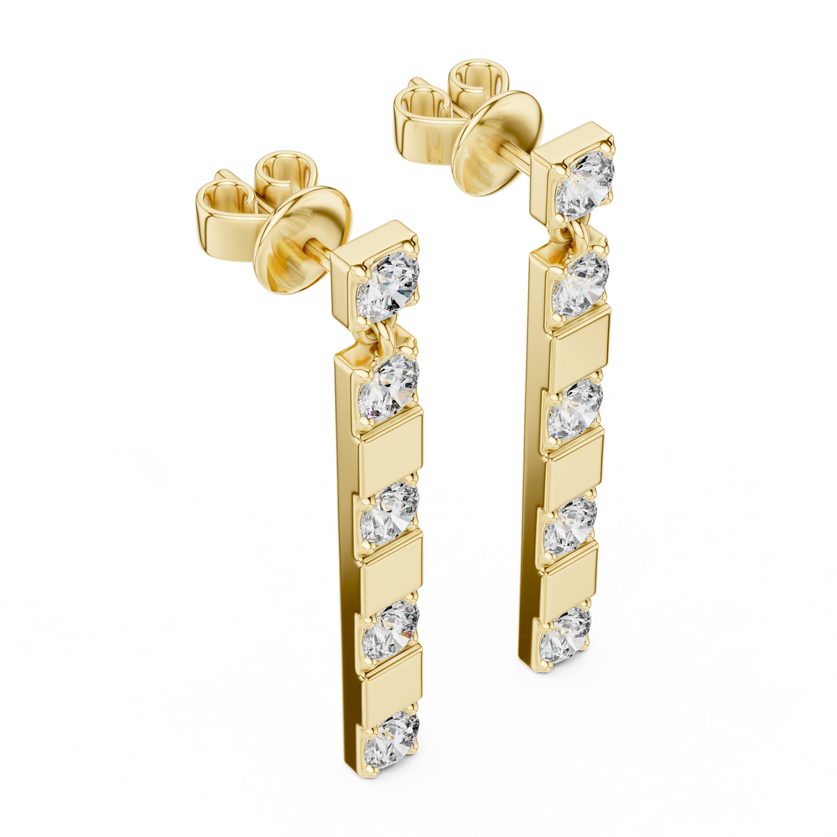 Alternating Lab Grown Diamond and Bar Dangle Earrings