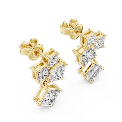 Geometric Asymmetric Statement Princess Cut Lab Grown Diamond Stud Dangle Earrings