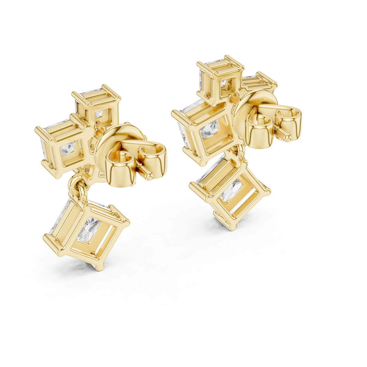 Geometric Asymmetric Statement Princess Cut Lab Grown Diamond Stud Dangle Earrings